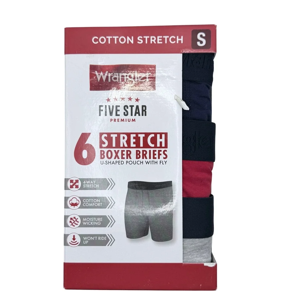 WRANGLER FIVE STAR SMALL MENS PACK OF‎ 6 COTTON STRETCH BOXER BRIEFS